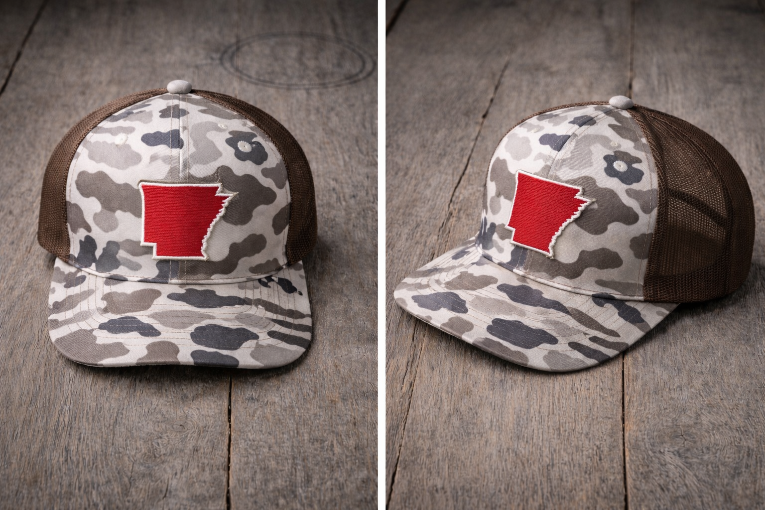 Duck Camo Hat with Arkansas State Embroidered