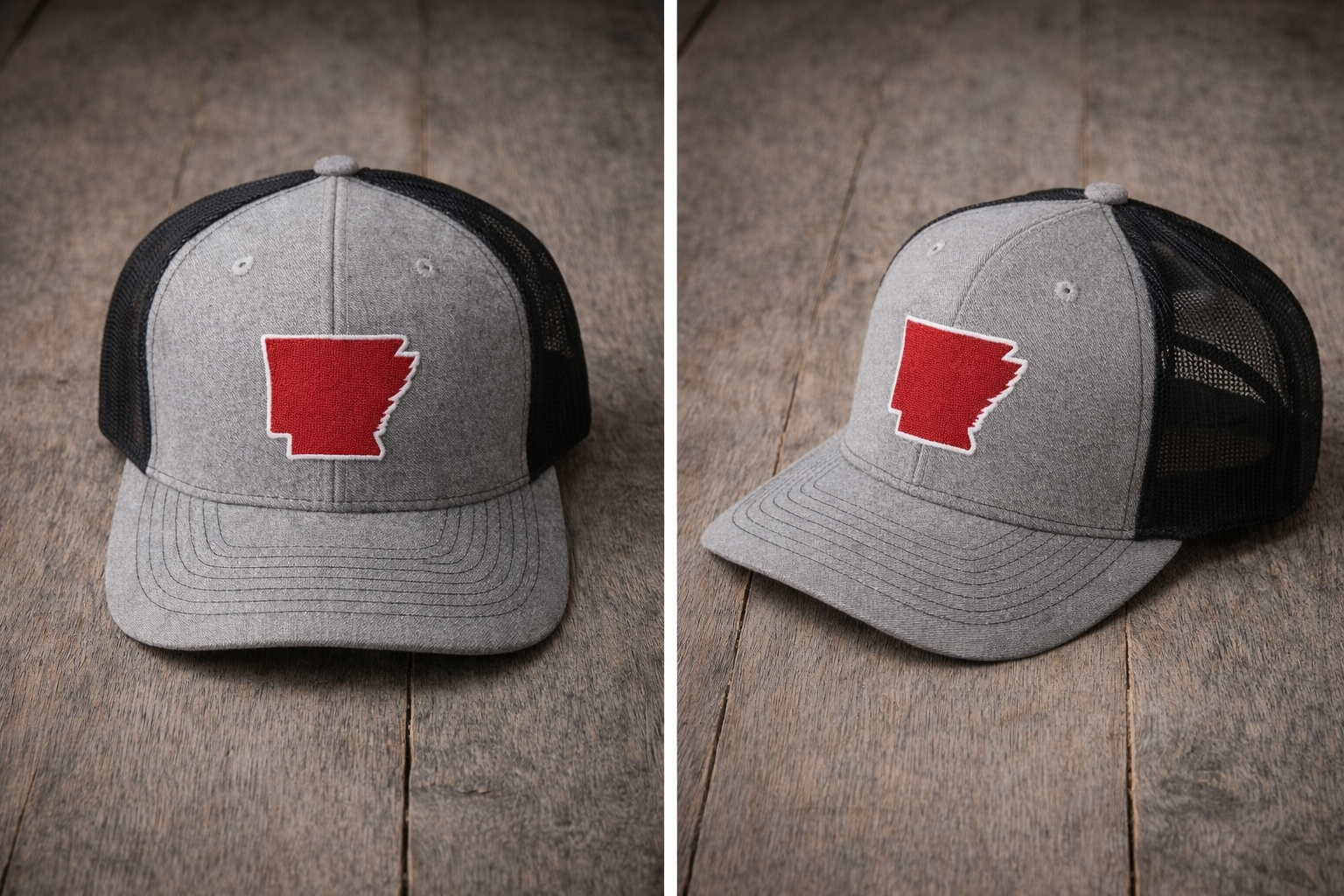 Gray and Black with Red Arkansas State Emblem Hat