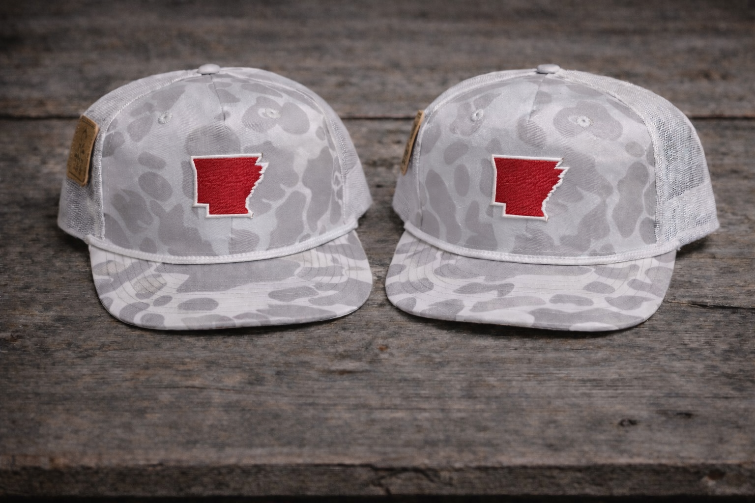 Ghost Camo Hat with State Of Arkansas Embroidered On Front